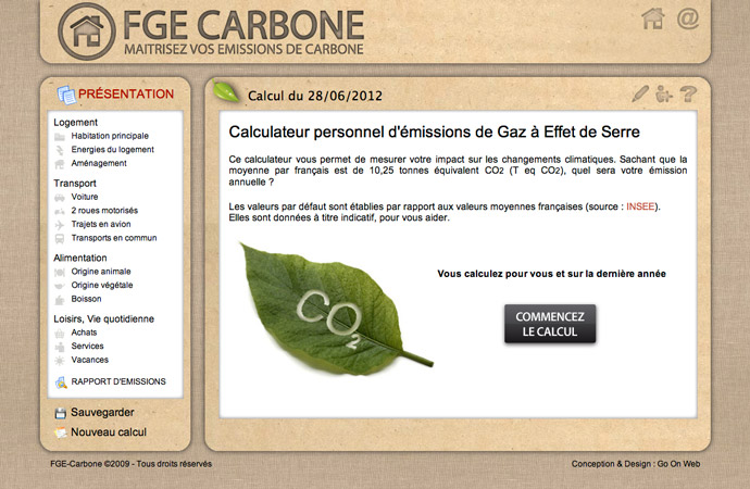 Accueil du calculateur carbone personnel