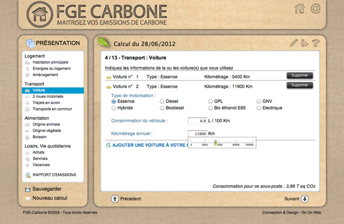 Page de question du calculateur carbone