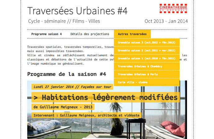 Interface générale du site de la saison 4 de Traversées Urbaines